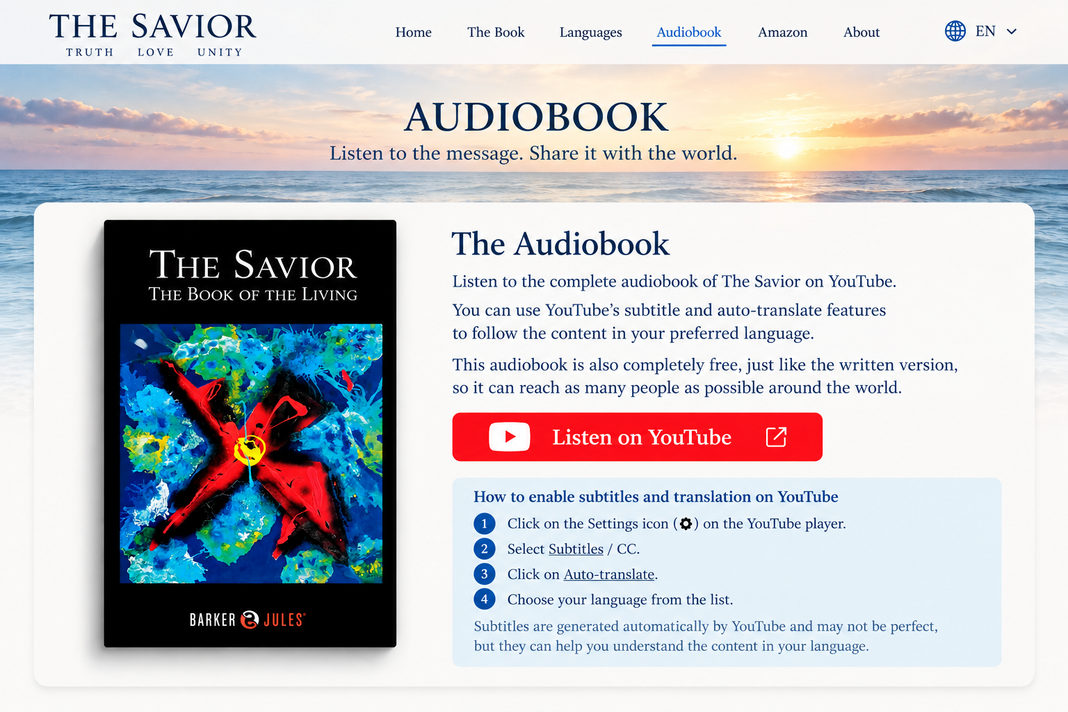 The Savior — The Book of the Living audiobook and YouTube listening instructions